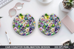 Flower Car Coaster Sublimation| Spring Flowers Coaster PNG Product Image 1