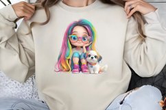 Colorful Girl Dog Clipart PNG Product Image 1