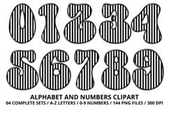 Stripes Alphabet Letters &amp; Numbers Clipart PNG 300DI Product Image 5