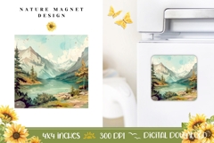 Cute Nature Magnet PNG, River Magnet Sublimation Product Image 1