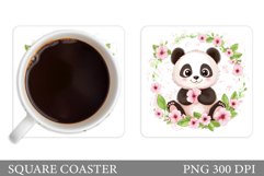 Cute Panda Coaster Design. Flowers Coaster Sublimation Product Image 1