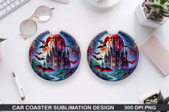 Mansion Car Coaster Sublimation |Halloween Coaster PNG Product Image 1