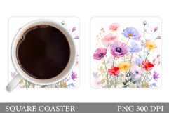 Wildflowers Coaster Design. Flowers Coaster Sublimation Product Image 1
