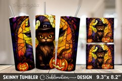 Stained Glass Halloween Cat Tumbler | 20oz Skinny Tumbler Product Image 1
