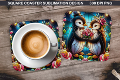 Penguin Coaster Sublimation, Valentine Coaster PNG Design Product Image 1