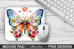 Rainbow Butterfly and Flowers Sublimation Mouse Pad Design Product Image 1