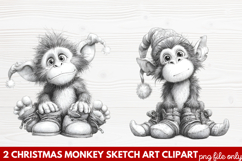 Christmas Monkey Sketch Art Clipart | Hand-Drawn Holiday Product Image 1