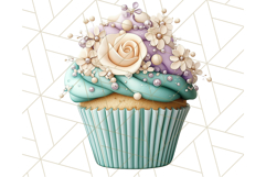 Cupcake Clipart with Florals and Pastel Frosting Png, Spring Product Image 3