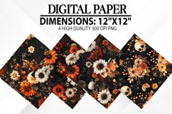 Halloween Flowers Digital Paper - Halloween Background Product Image 1