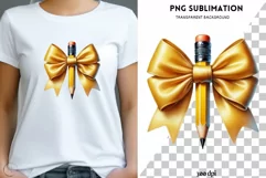 Teacher Pencil PNG, Coquette Pencil with Bow, Trendy Teacher Product Image 1
