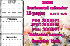 2028 horizontal calendar with flower frame Product Image 3