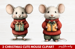 2 Christmas Cute Mouse Clipart | Adorable Holiday Mouse PNG Product Image 1