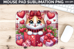 Watercolor Cat Mouse Pad Sublimation - Valentines PNG Design Product Image 1