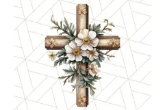 Faith Cross PNG with Flowers, Watercolor Religious Art Print Product Image 3
