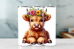 Highland Cow Spring Tumbler Wrap Sublimation PNG Design Product Image 1