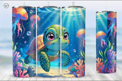 Cute Turtle Tumbler Sublimation, 20 oz Tumbler Wrap Product Image 4