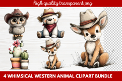 4 Whimsical Western Animal Clipart | Cute Cowboy Animals PNG Product Image 1
