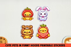 Cute pets in funny hoods printable stickers|Kawaii animals. Product Image 1