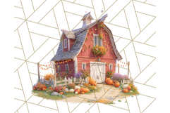 Fall Barn Clipart PNG With Pumpkins and Flowers, Autumn Png Product Image 3