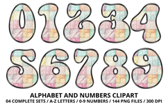 Pastel Patchwork Alphabet Numbers PNG Doodle Letters Clipart Product Image 5