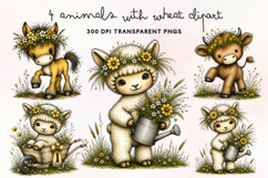 Farm Animals With Wheat Clipart PNG Product Image 1