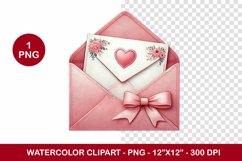 valentine png watercolor clipart - love letter Product Image 1