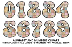 Pastel Patchwork Alphabet Numbers PNG Doodle Letters Clipart Product Image 5