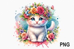 Cat Flowers Sublimation - Cat Flowers Clipart PNG Design Product Image 1