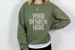 Military Green Gildan 18000 Mockup, Sweatshirt Crewneck Mock Product Image 1