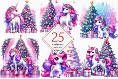 christmas unicorn clipart, cute christmas unicorn bundle Product Image 1