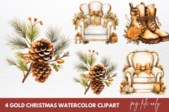 Gold Christmas Watercolor Clipart Sublimation Product Image 1
