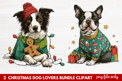 2 Christmas Dog Lovers Clipart | Festive Holiday Puppy PNG Product Image 1