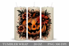 Halloween Tumbler Wrap Sublimation. Scary Pumpkin Tumbler Product Image 1