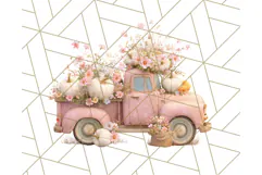 Vintage Truck Pumpkin and Fall Flowers PNG Clipart, Autumn Product Image 3