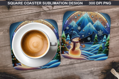 Snowman Coaster Sublimation, Christmas Coaster PNG Design Product Image 1