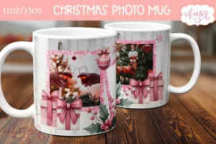 Pink Christmas photo mug wrap PNG Sublimation, festive mug Product Image 3