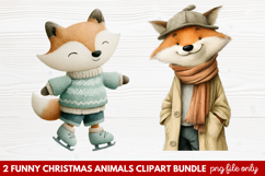 2 Funny Christmas Animals Clipart | Cute Holiday Animal PNG Product Image 1