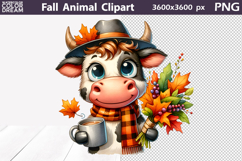 Fall Coffee Animals Clipart | Autumn Cow Chicken Horse PNG Product Image 10