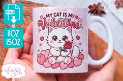 My Cat is my Valentine Mug Wrap PNG, Cat Lover mug PNG Product Image 1