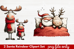 2 Santa Reindeer Clipart Set | Cute Christmas Reindeer PNG Product Image 1