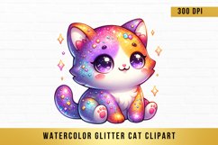 Watercolor Glitter Cat Clipart, Glitter Cute Cat Clipart Product Image 1