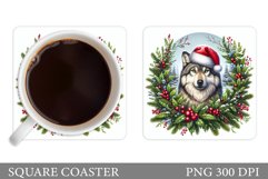Christmas Wolf Coaster. Christmas Coaster Sublimation Product Image 1