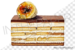 Banana Opera Cake Slice PNG Clipart Watercolor Dessert Illus Product Image 1