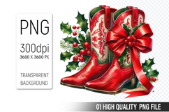 Christmas Cowboy Boots Clipart PNG, Festive Cowboy Design Product Image 1