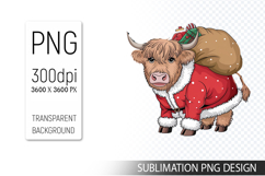 Cute Christmas Highland Cow , Animal Sublimation Clipart PNG Product Image 1