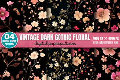 Vintage Dark Gothic Floral Digital Paper Background PNG Product Image 1