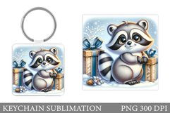 Christmas Raccoon Keychain. Christmas Keychain Design Product Image 1
