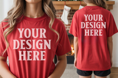 Christmas Bella Canvas 3001 Heather Red Front &amp; Back Mockups Product Image 1