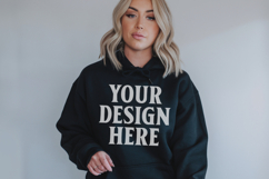Black Gildan 18500 Hoodie Mockup, G18000 Hoodie Model mockup Product Image 1
