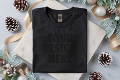 Gildan 5000 Black Folded Christmas Mockup, G5000 mockup Product Image 1
